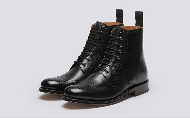 Grenson Ella Womens Brogue Boots in Black Calf Leather GRS210051